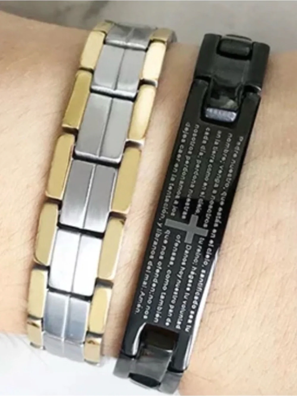 🌟🌟 Stainless Steel Black Men's Link Bracelet with Cross Plate